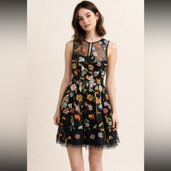 New York & Company Dresses & Skirts - New York & Company Black Dress with Colorful Floral Design